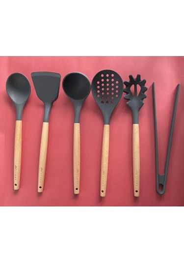 Bambu Saplı Silikon Servis Seti 6lı Gri Kepçekşıkkvgirsptulamşa