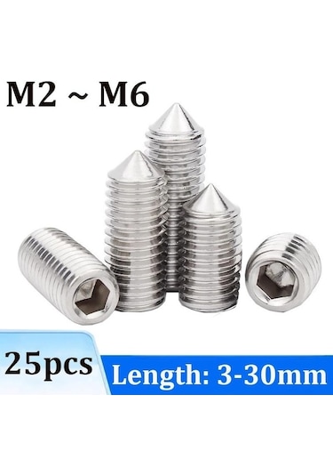 Novahub 25 Adet Altıgen Altıgen Lokma Seti Vida Koni Noktası Başsız Vida M2 M3 M4 M5 M6 304 Paslanmaz Çelik Dın914 M5-4mm M5 - 4 Mm