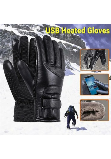 Yuntech01 Usb Isıtmalı Siyah Motosiklet Eldiveni - Su Geçirmez, Dokunmatik Ekran Uyumlu, Sürekli Sıcaklık Isı Kontrolü