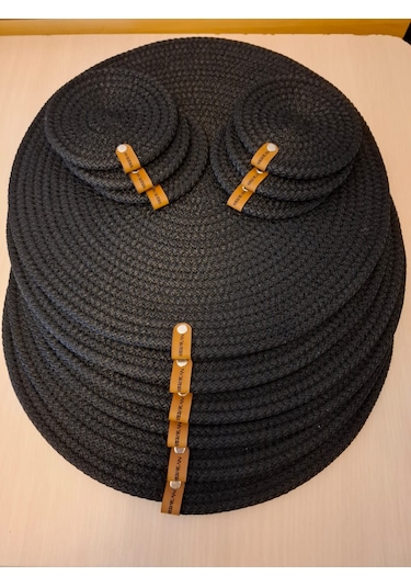 Siyah 6 Kişilik 12 Parça Amerikan Servis, Hasır Supla Takımı, Tab Siyah