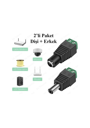 Dc Dişi+Erkek 5.5x2.1mm Klemensli Güç Konnektörü Seti