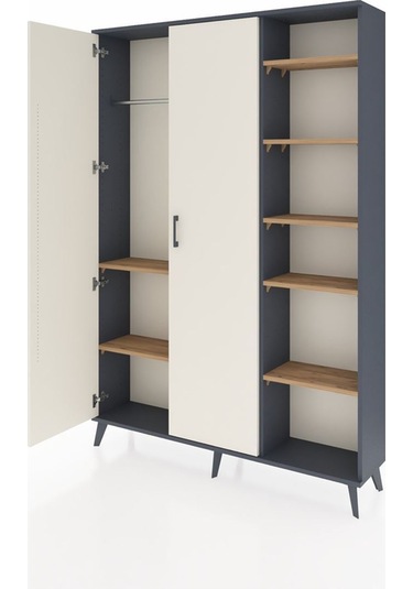 Arges Dolap 7 Raflı 2 Kapaklı Tek Askılı 132x30x195 Antrasit-aytaşı/çam Aytası/atlas Çam