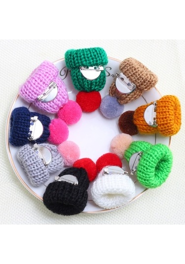 Flybuy Yumağı Tüy Sevimli Şarap Şapka Rozet Pins Örgü Mini Kırmızısı Kazak Broş Adet 12 Ff Çok Renkli