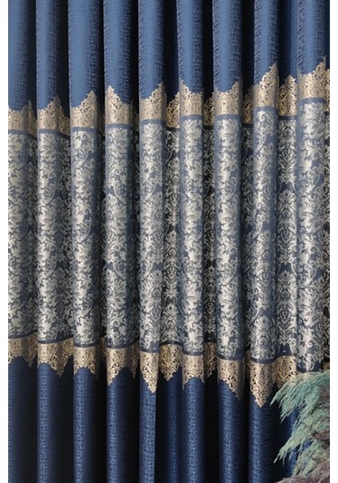 Takım Fon Perde Lacivert-gümüş 2 Kanat Fon+aksesuar Lacivert