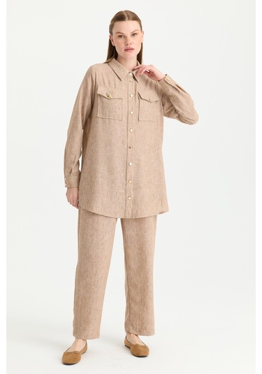Esswaap Çift Cep Detaylı Pantolonlu Takım Camel Camel