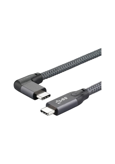 Usb-c Erkek'ten Usb-c Erkek 90 Derece Açılı, 100w Hızlı Şarj, 4k Video Aktarım, 20gbps Hız, Gri, 1m