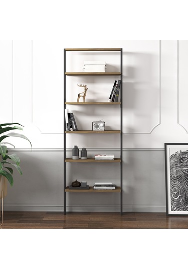 Hero 5 Raflı Modern Kitaplık - 180 Cm Antrasit/antik Ceviz
