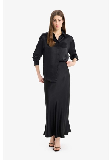 DeFacto A Kesim Normal Bel Saten Midi Etek B1867AX25SPBK27 Siyah