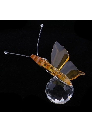 Pazly Uçan Top Süs Sarı Kristal Kesilmiş Kelebek Homyl Heykelcik Cam Ea