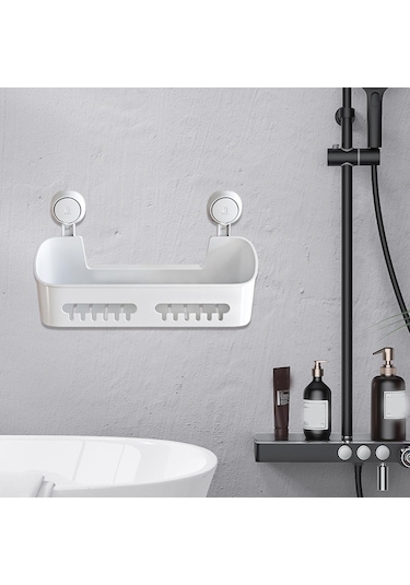 Homyl Depolama Sepeti Duş Rafı Drenaj Delikli Çok Fonksiyonlu Beyaz