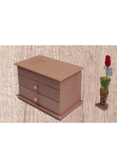 Hobi Dekoratif Model Makyaj Kutusu 2 Çekmece Ahşap Mdf Ham El Yapımı