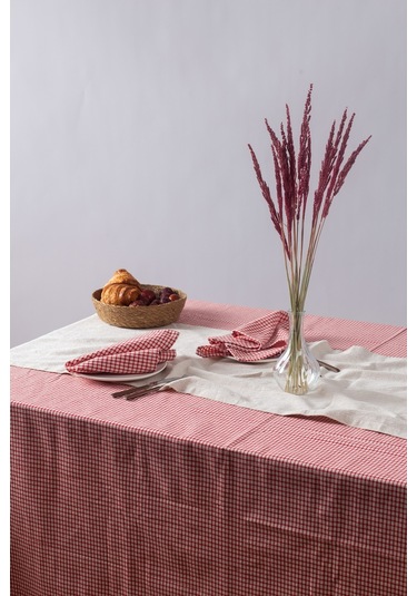 Wellstil Doku Keten Piti Pötikare Kareli Masa Örtüsü Kırmızı