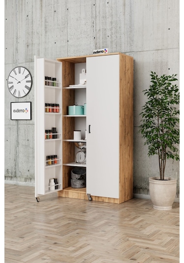 Evdemo Eva 2 Kapaklı Erzak Kiler Dolabı Atlantik Çam Beyaz