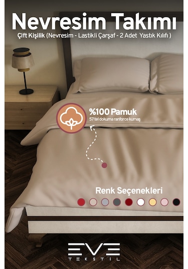 Eve Tekstil %100 Pamuk Ranforce Çarşaflı Yastık Ve Yorgan Kılıflı Çift Kişilik Nevresim Takımı 200x220 Cm Kahverengi