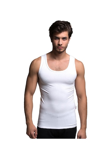Thermoform Bambu Erkek Kolsuz Bisiklet Yaka Atlet Ve Boxer Şort Seti Beyaz Çok Renkli