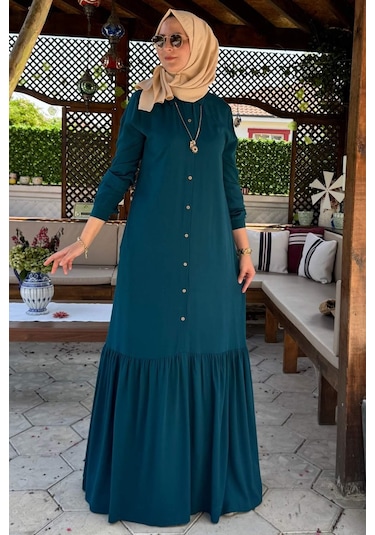 Süreyya Gömlek Elbise Petrol Mavisi Normal