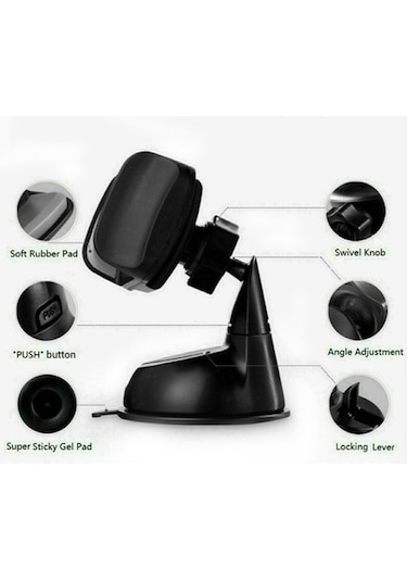 Ulzyvf Evrensel 360 Dönebilir Vantuzlu Araç İçi, Ev Ofis Telefon Standı Siyah Siyah