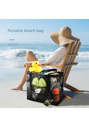 Skycity 8 Cepli Ağ Dokulu Plaj Çantası - Tek/çift Omuzlu, Seyahat Spor Yüzme Depolama Çantası Siyah, 42x20x39cm