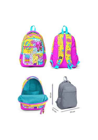 Coral High Mixed Dondurma Desenli Kız Çocuk Okul Beslenme Kalemlik Ve Bel Çantası Seti - İlkokul İçin Uygun