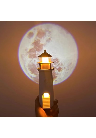 Tcherchi Led Deniz Feneri Ay Lambası Projektör Gece Lambası, Şarj Edilebilir Ay Işığı Projeksiyon Gece Lambası Sarı Işık