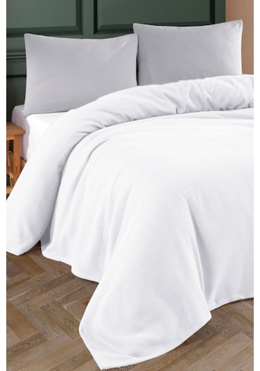 Renkli Gofret Desen Tek Kişilik Yatak Örtüsü Otel Pike 160x230 Cm Beyaz