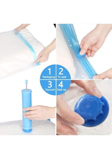Qingmipy "4'lü Vakumlu Saklama Poşeti 80x60cm - El Pompalı, Kıyafet, Yorgan, Yastık İçin"