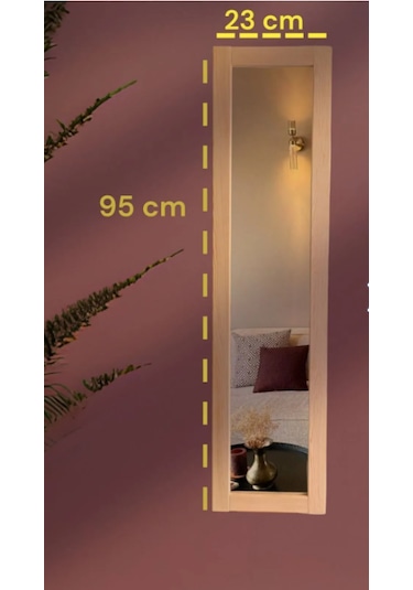 Ahşap Dekoratif Doğal Duvar Dekor Ayna 95x23 Ahşap