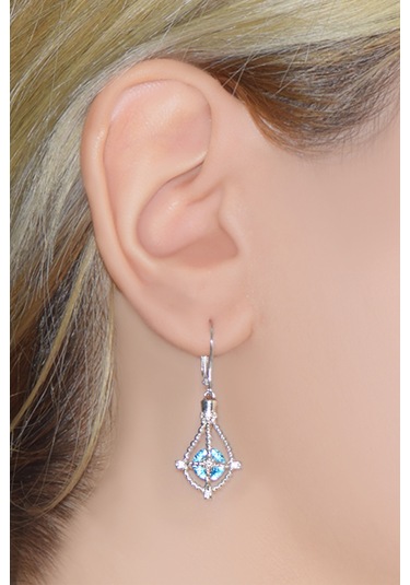 Pırlanta Lilarote Safir Taşlı Gümüş Küpe