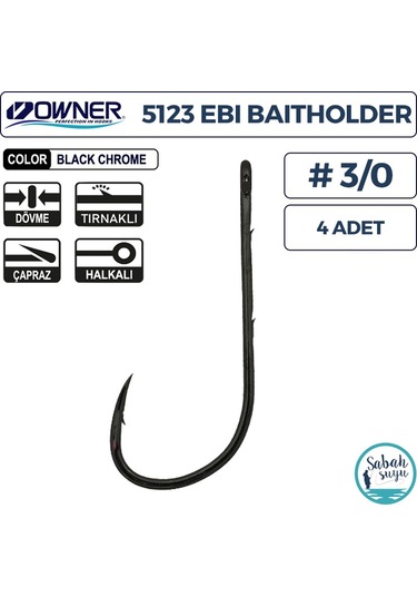 Owner 5123 Ebi Baitholder Tırnaklı Delikli İğne 3/0 4 Adet Siyah