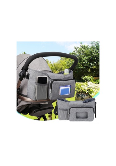 Kangvka Anne Bebek Dışarı Çıkış Çantası - Tek Omuzlu Mami Çantası, Isı Saklama Bardaklık Ve Islak Mendil Çekme Özelliği, Stroller Organizer, Gri Renk Gri