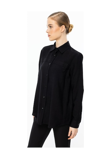 On Fashion Önü Dikişli Gömlek Siyah