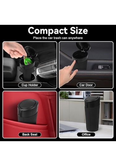 Kapaklı Siyah Araba Çöp Kutusu - 2'li Paket Mini Araba Çöp Kutusu Bardaklık - Küçük Sızdırmaz Araç Çöp Kutusu - Araba Düzenleyiciler