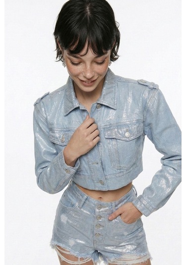 Holly Lolly Özel Yapım Parlak Kaplamalı Glossy Jean Şort Mavi