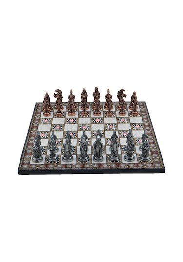 Gifthome Metal Satranç Takımı/seti Büyük, Osmanlı, Antik Taş Ve Sedef Desenli Satranç Tahtası