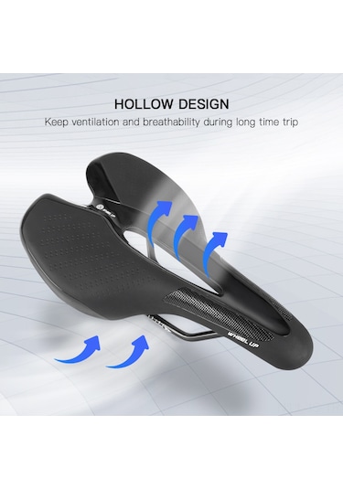 Jeemson Dağ Bisikleti Jantlı Süngerli Oturak, Yol Bisikleti Koltuğu, Arka Fenerli, 355g, Siyah, Çelik-pvc Malzeme Siyah