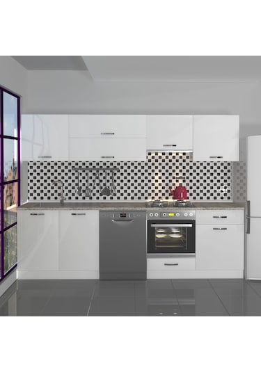Decoraktiv Elite 280y Ank Mdf Hazır Mutfak Dolabı - Tezgah Dahil - Parlak Beyaz