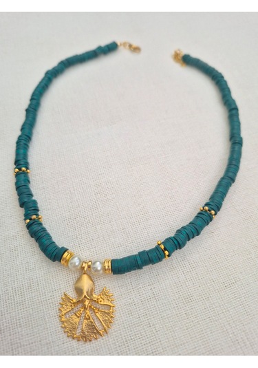 Yeşil Fimo Boncuklu Karanfil Kolye Uçlu Bayan Kolye