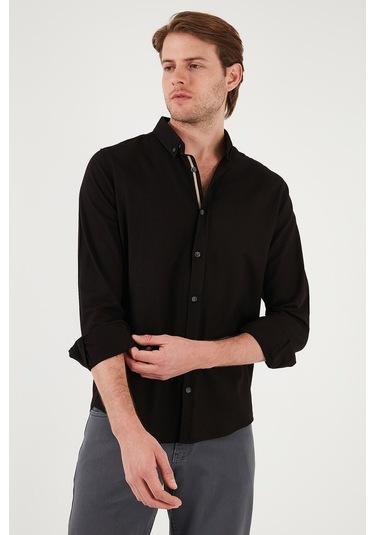 Buratti Pamuklu Regular Fit Düğmeli Yaka Erkek Gömlek Cf20S111871 Siyah
