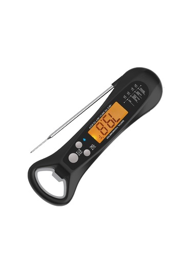 Mutfak Yemek Termometresi Katlanır Su Geçirmez Elektronik Fırın Barbekü Termometresi - Siyah