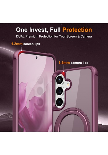 Samsung Galaxy S25 / S24 Kılıfı Magsafe Döndürülebilir Halka Ayaklı Tpu + Pc Telefon Kılıfı İle Uyumlu Kırmızı