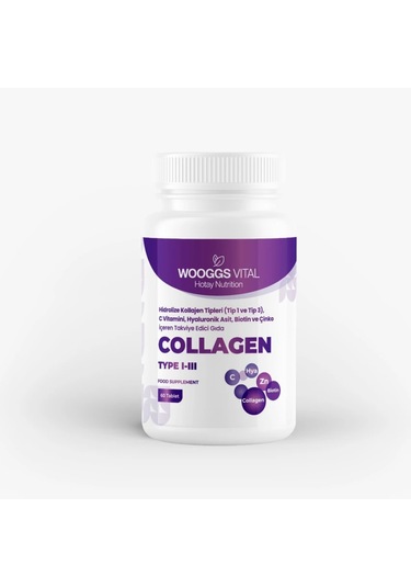 Wooggs Vital Hidrolize Kollajen Tipleri Tip 1 Ve Tip 3 , C Vitamini, Hyaluronik Asit, Biotin Ve Çinko Takviye Edici Gıda 60 Tablet