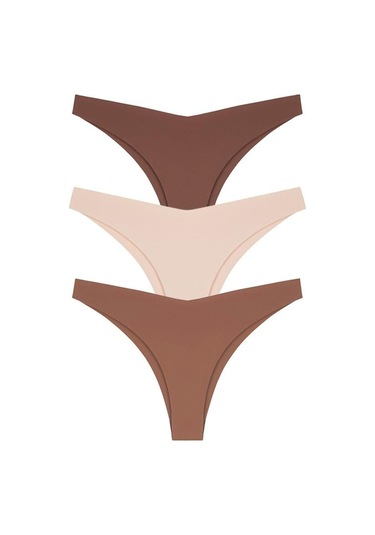 Lazer Kesim Kadın Brezilya Külot 3'lü Paket-3 Çok Renkli 4 Çok Renkli