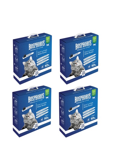 Bosphorus Aktif Karbonlu Topaklaşan Grey İnce Doğal Kedi Kumu 4 x 10 L