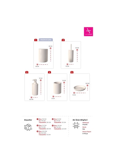 Prima Nova Flores 5'li Banyo Seti - Bej Bej