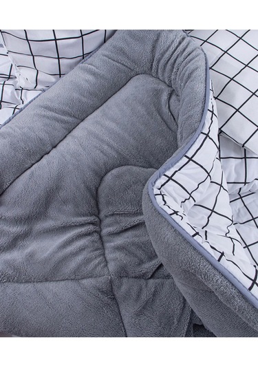 Wellsfoft Desenli Çift Kişilik Yorgan & 2 Adet Yastık Kılıfı Gri - Beyaz