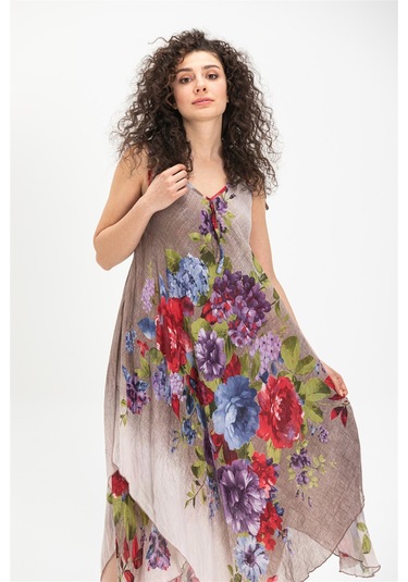 Askılı Vual Afrodit Midi Boy Elbise Gri 6132