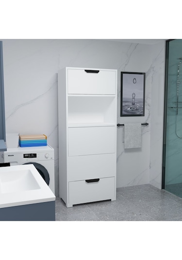 Byg Banyo Kirli Çamaşır Dolabı Sepeti Banyo Dolabı Beyaz