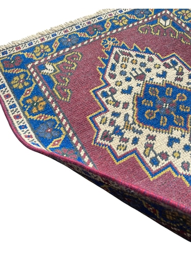 El Dokuma Eskitme Taşpınar Halısı 55x62 Mor Retro Küçük Halı Mor