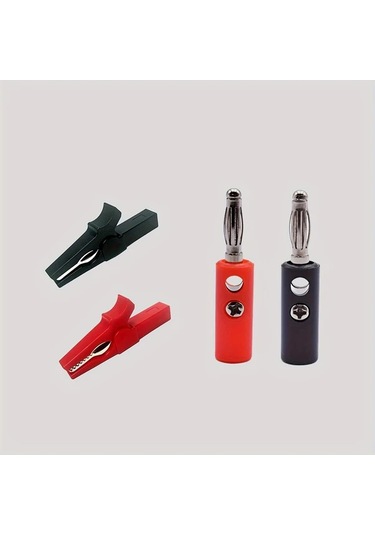 Dashanshop 2 Adet 30a Tam Yalıtımlı Güvenlikli Timsah Başlıklı Test Krokodili Ve 4mm Muz Pulu Seti Kırmızı Siyah