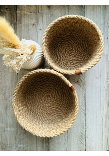 Snurocek El Yapımı Hasırdan Yuvarlak Saklama Sepetleri Seti 379962121 Bej